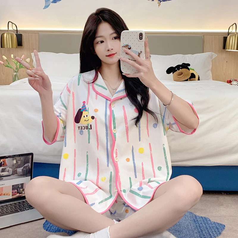 大码睡衣女夏可外穿短袖宽松甜美风2025年新款高颜值家居服两件套