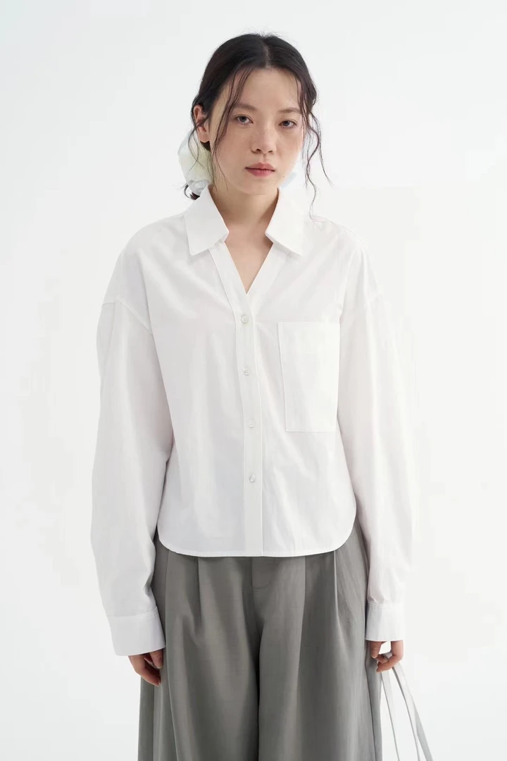 【南希】11630 原创设计简约纯色通勤百搭长袖衬衫