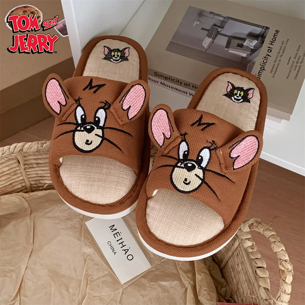 趣味正版猫和老鼠杰利鼠棉麻拖鞋女春夏居家吸汗空调房地板鞋