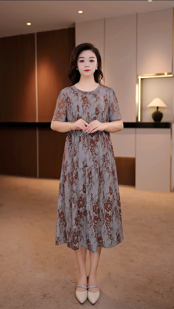 夏季新款大码女装连衣裙遮肉显瘦收腰连衣裙【Y】SXE-25-3256
