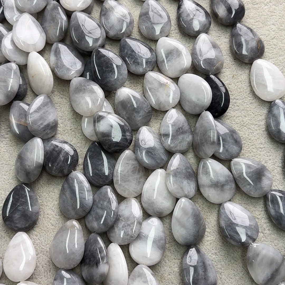 玛瑙/玉髓未镶嵌珠宝半成品18×25鹰眼石水滴一条