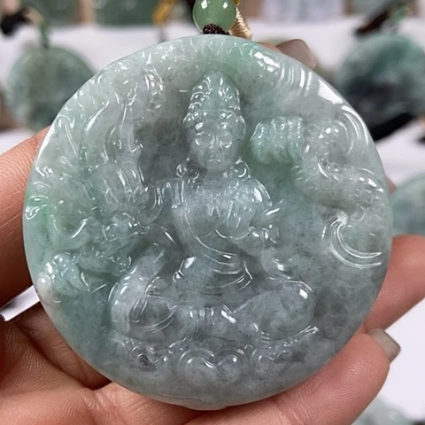 翡翠颈饰未镶嵌山水玉龙观音两面工福利洒乌鸡料福利