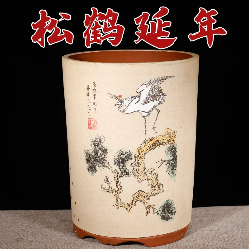 精品紫砂花盆特大号超高款笔筒花盆户外庭院种树花盆陶瓷花盆特价