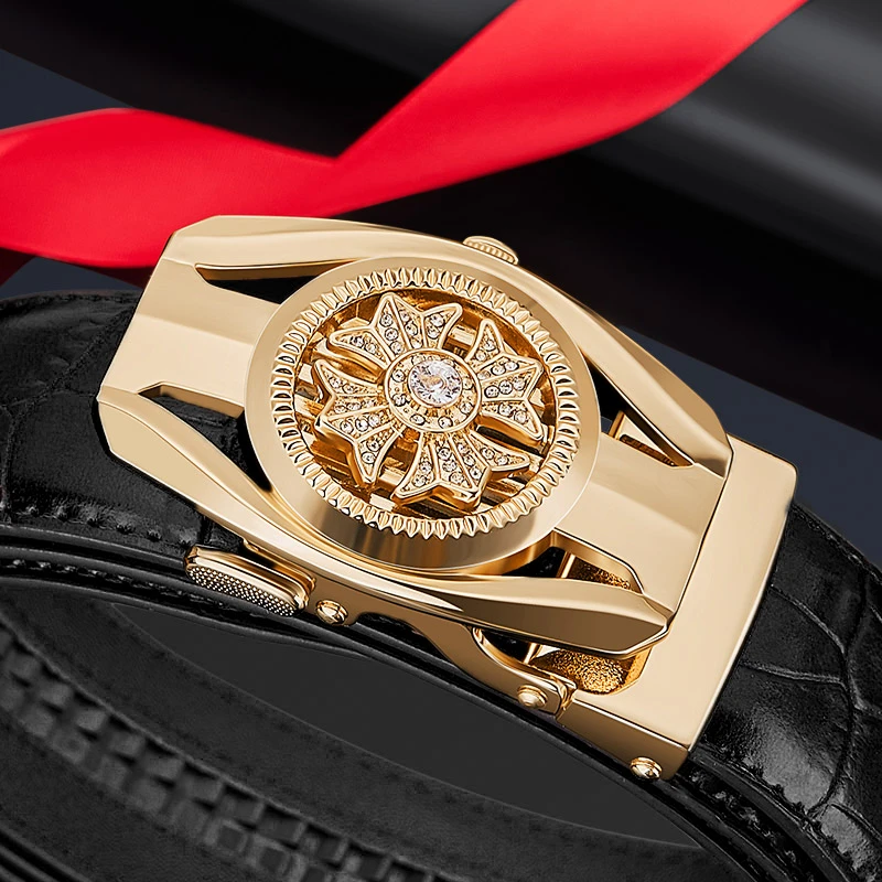 英皇保罗男士真牛皮皮带高档大气转盘鳄鱼纹时尚百搭年轻人裤腰带