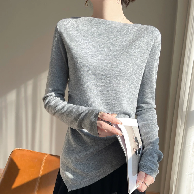 25年新款一字领纯色百搭毛衣套头修身显瘦毛针织衫百搭长袖时尚女