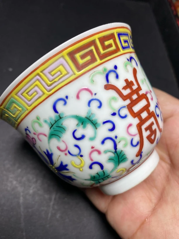 粉色花卉陶瓷茶杯手工珐琅彩鼓腹杯家用单杯