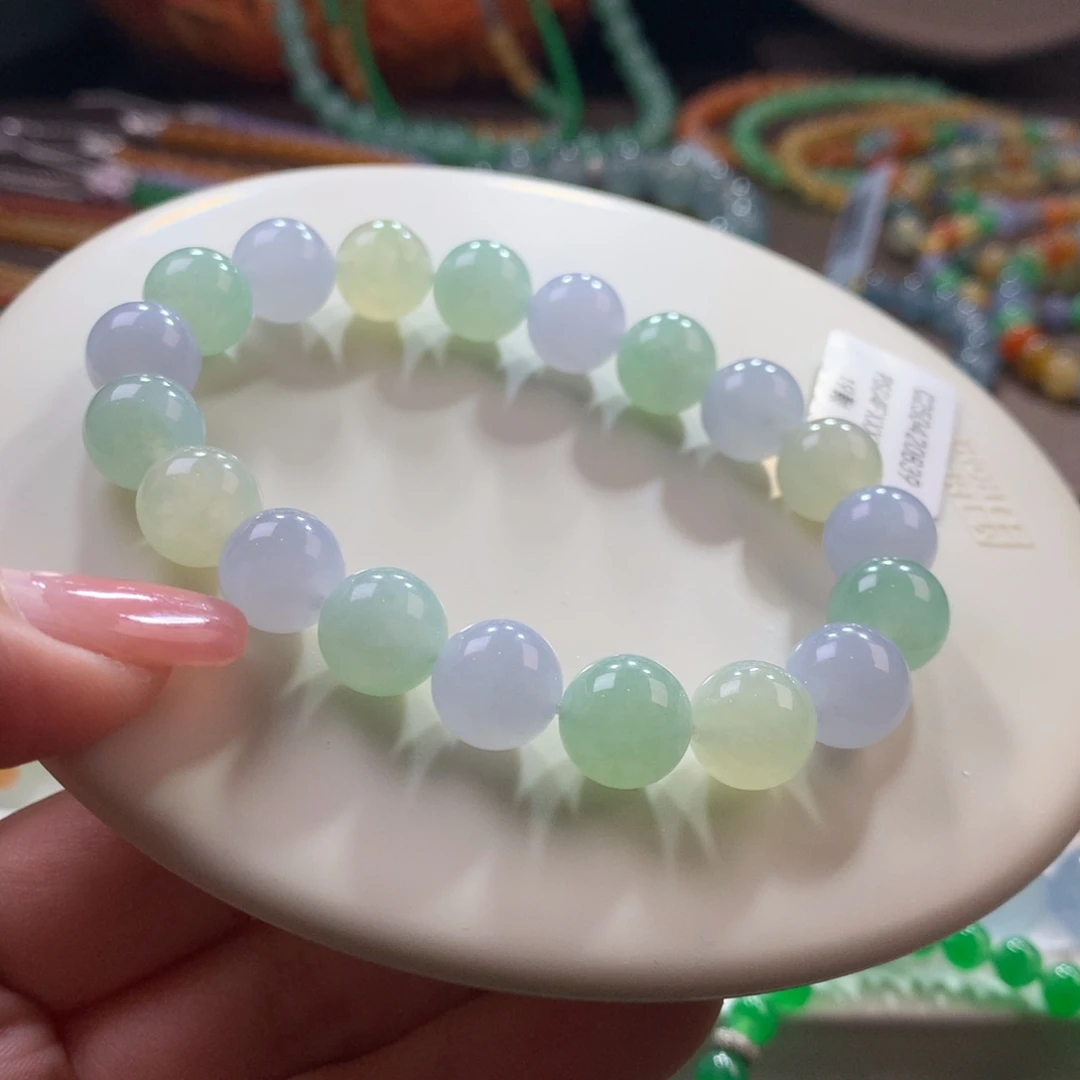 翡翠未镶嵌手链胶润细腻三彩卡10