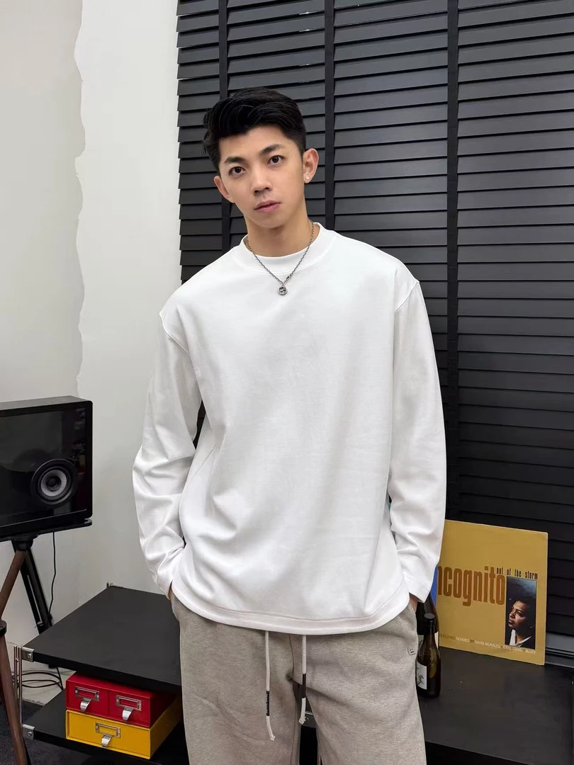 浩仔STUDIO纯色宽松经典cleanfit长袖高领设计感T恤633