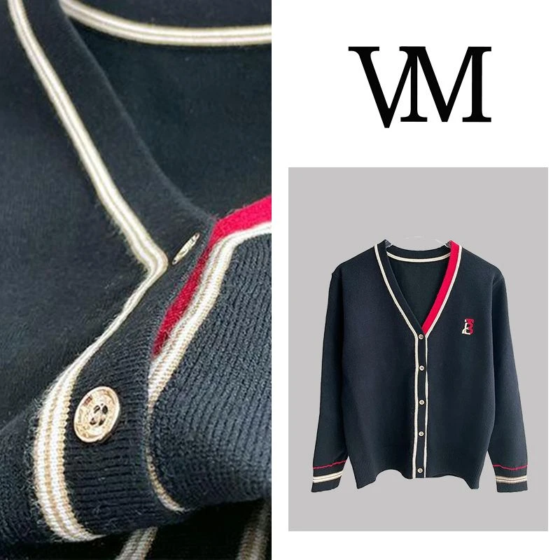 春秋新款设计高级感欧洲站长袖针织开衫女毛衣外套v领上衣cx7782