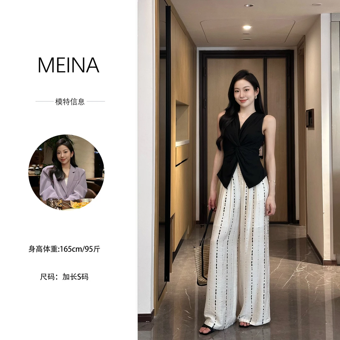 MUMU【岛屿春光】夏季白色阔腿法式显瘦时髦洋气宽松垂感休闲裤
