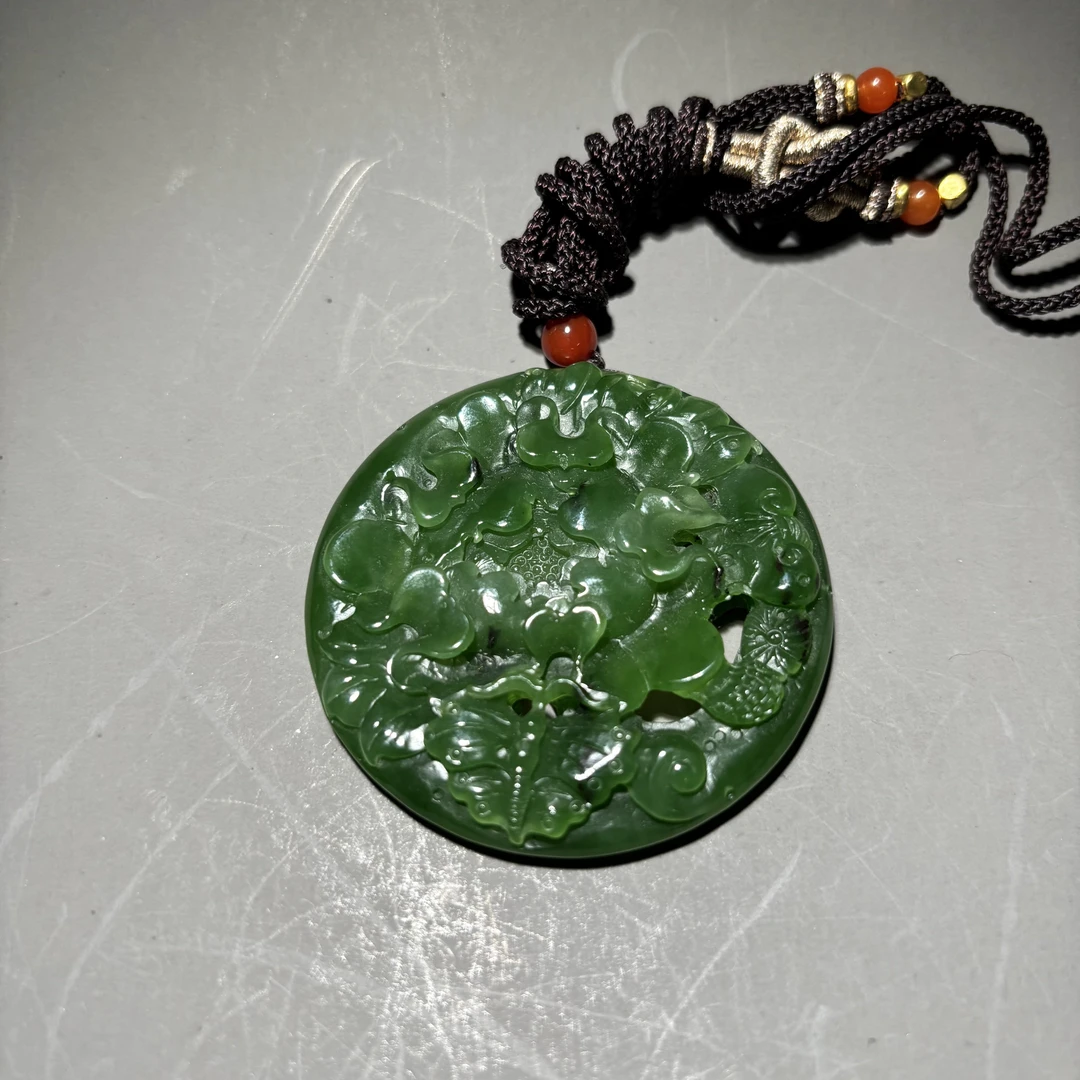 HZ99688和田碧玉花开富贵挂件-朵云轩