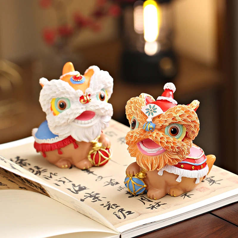 国潮佛山舞狮醒狮创意摆件高级感小众桌面茶桌装饰工艺品生日礼物