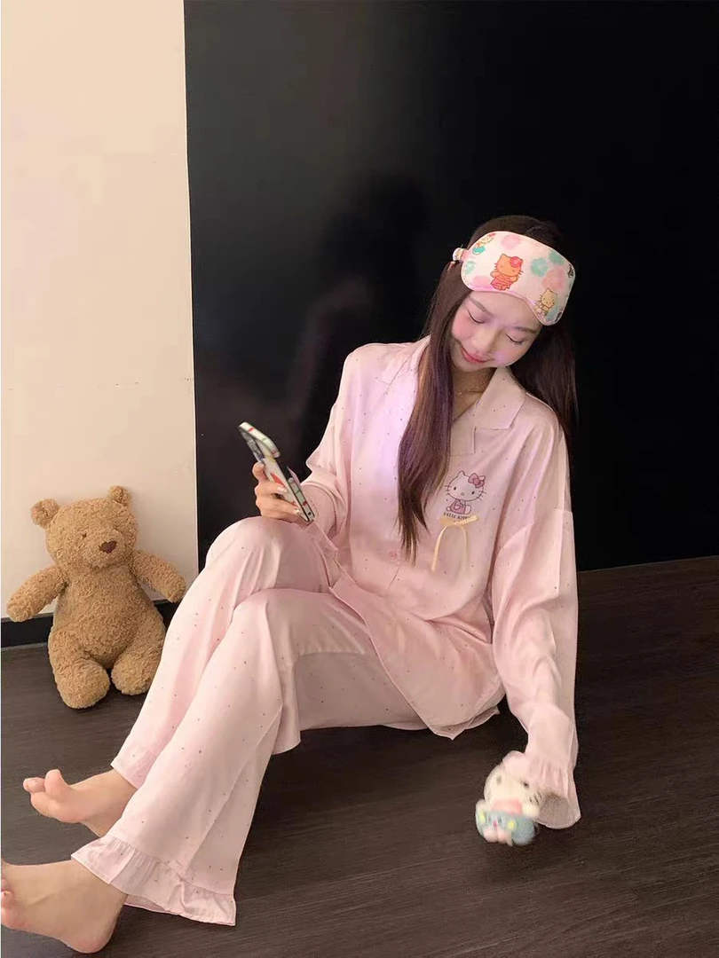 春秋季2025女款大码睡衣宽松冰雪丝高级感长袖长裤大码睡衣家居服