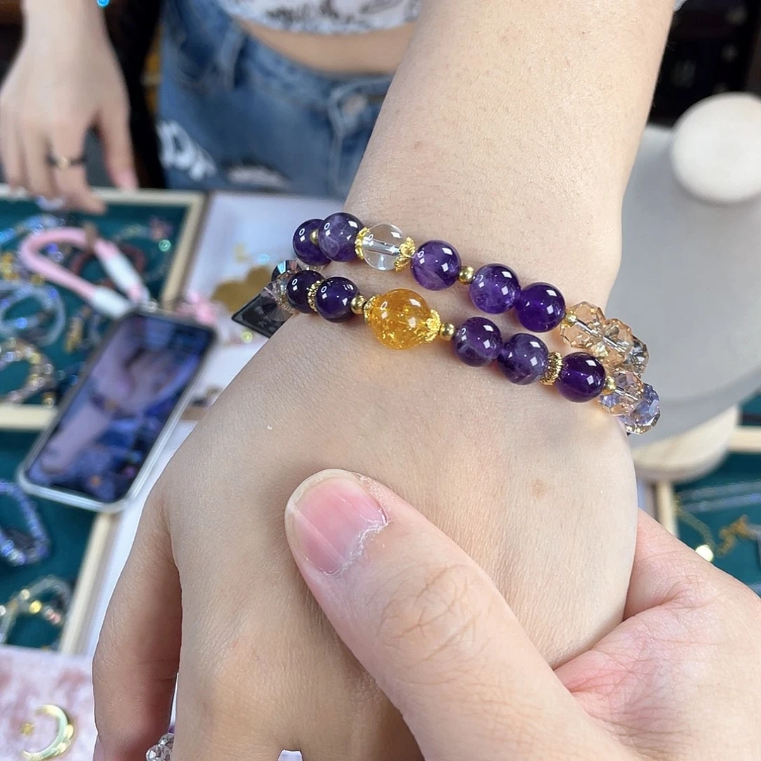 水晶手链银S925镀金镶嵌