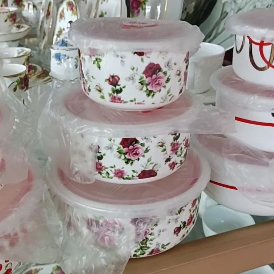 新疆西藏包邮千朵玫瑰骨质瓷三件套保鲜碗