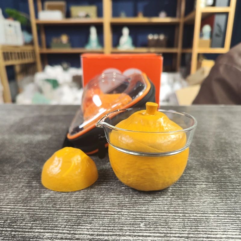 大橘大利丑橘玻璃一壶两杯旅行茶具A10619