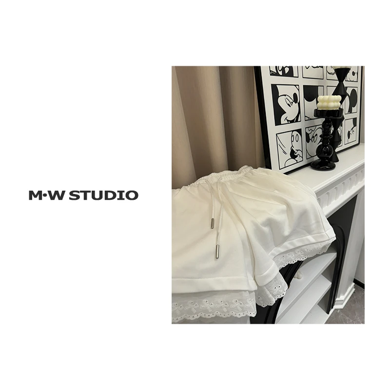 M·W STUDIO 【蕾丝短裤】雪花宅宅裤 2024新款蕾丝花边休闲