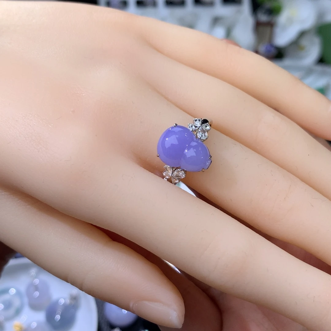 翡翠戒指18K金镶嵌紫罗兰葫芦戒指