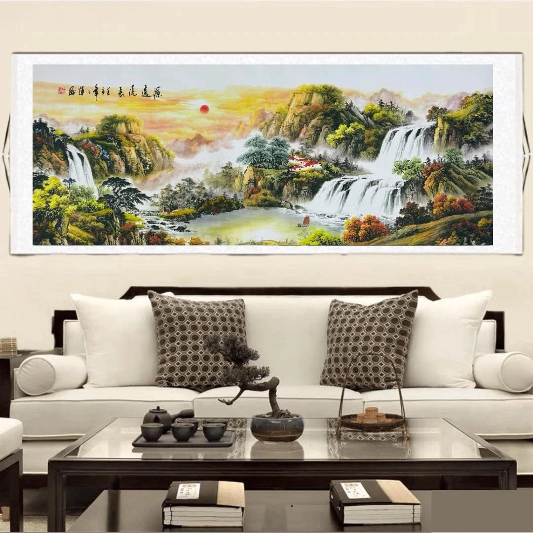 2.8米✖️96金色源远流长山水卷轴挂画