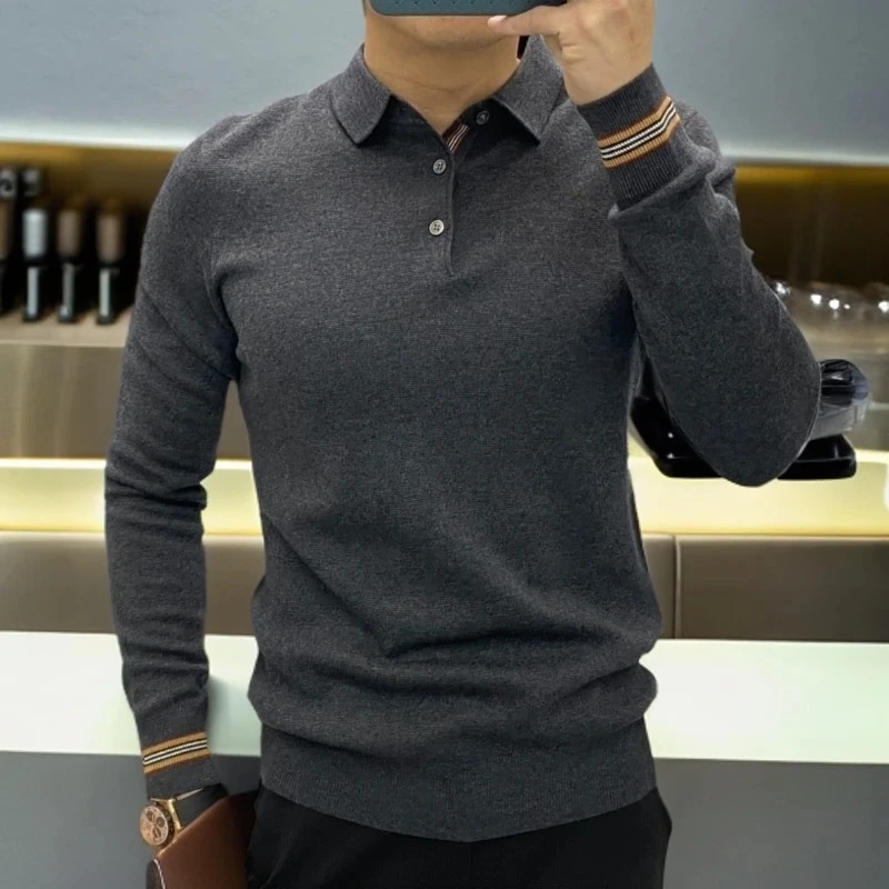 欧货男士秋冬新款长袖针织衫翻领修身保暖加厚毛衣商务休闲打底衫