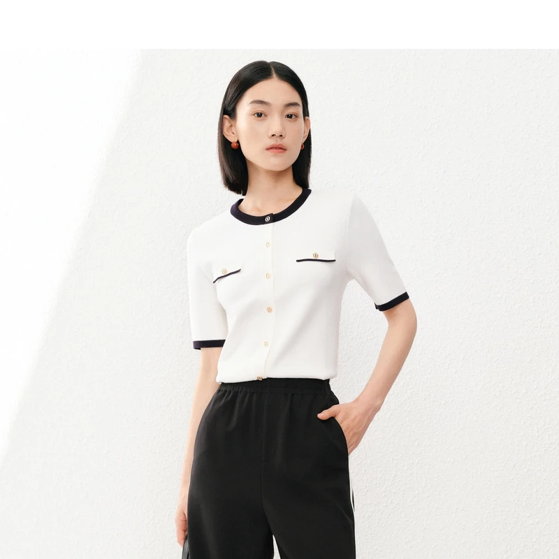 【安雅专属】小香风针织开襟衫气质时尚通勤简约圆领衫CZ02393V1