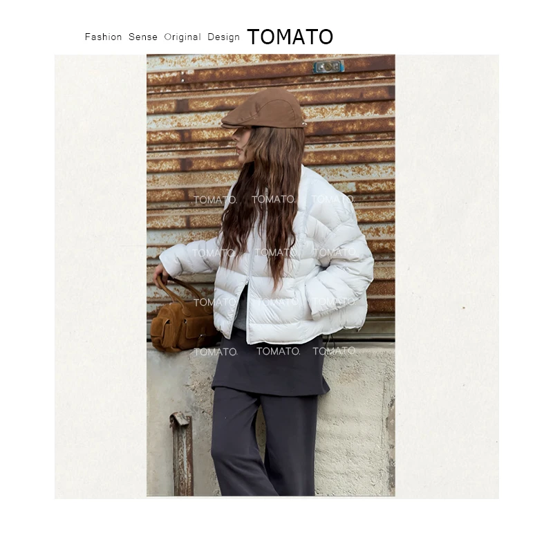 TomaTo-韩系冬季立领百搭轻薄保暖90白鸭绒排骨羽绒服外套WT63323