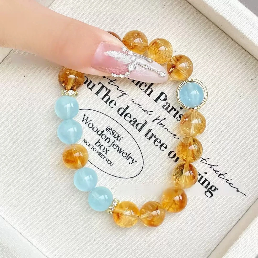 【锦瑟珠宝】海蓝宝 原创天然黄水晶手串金水之局 多样性发货