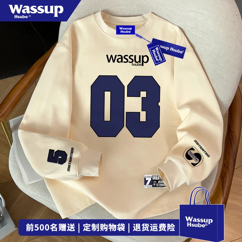 WASSUP HSUBE欧美式数字字母印花长袖T恤男女新款小众休闲打底衫