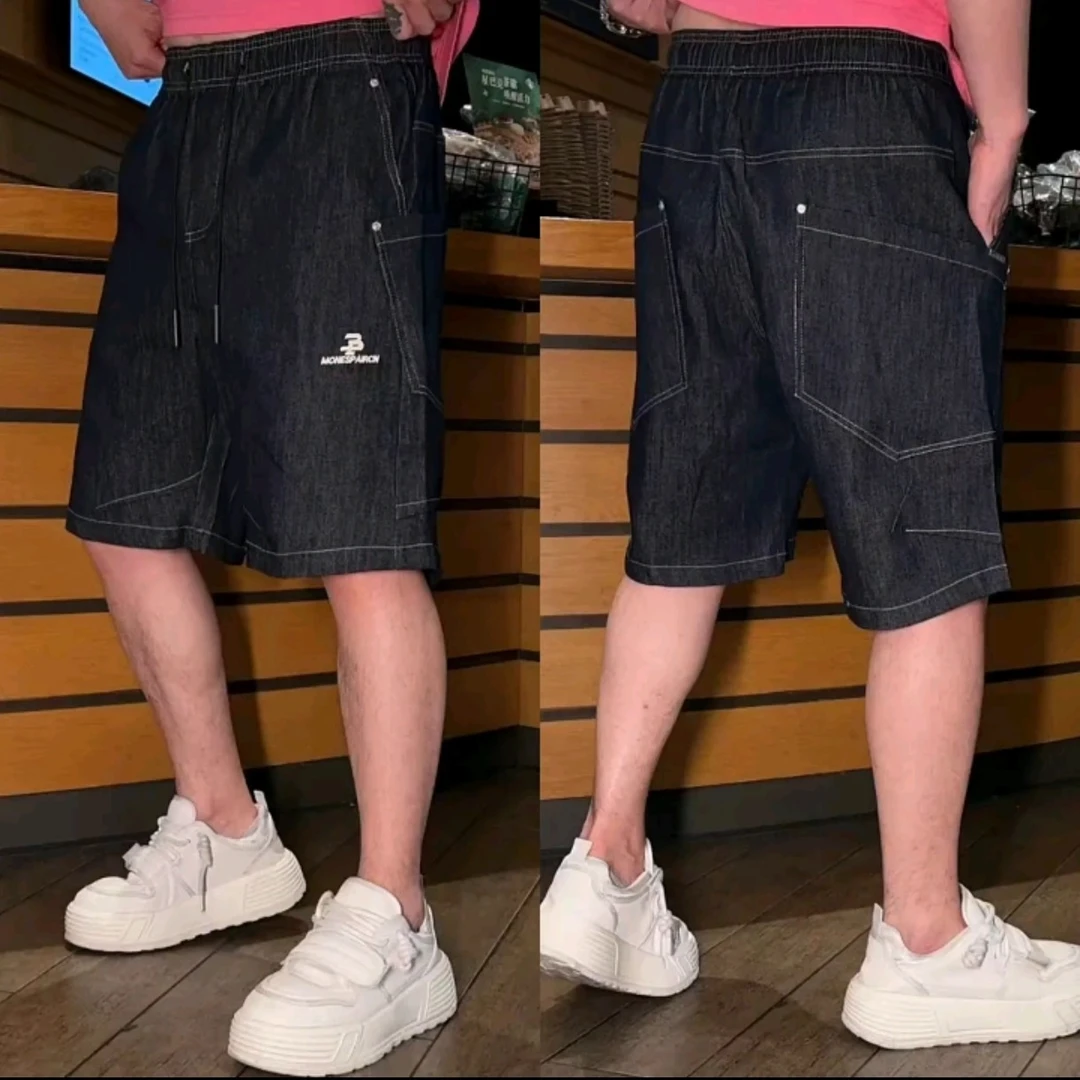 夏季简约个性水洗做旧牛仔短裤男百搭宽松透气绣标设计潮流五分裤