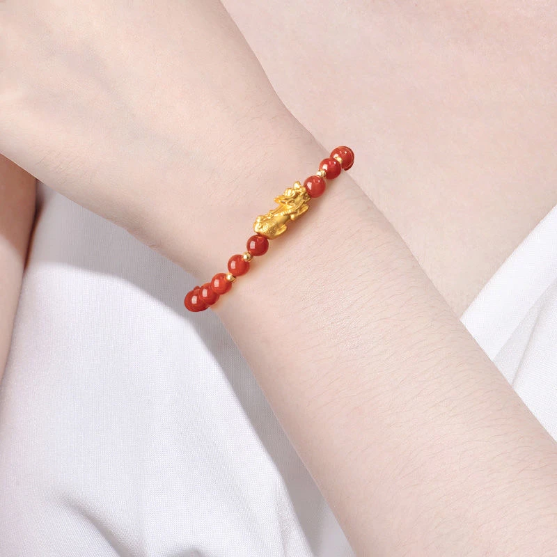 高冰玻璃底红玛瑙貔貅手链