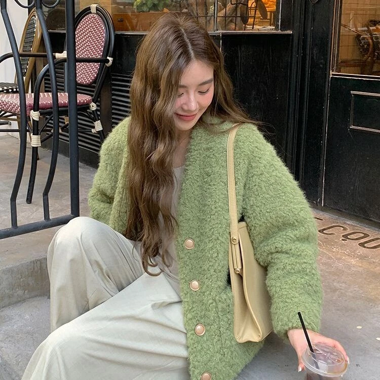 设计感小香风外套女新款环保皮草宽松领皮毛一羊羔毛毛绒上衣