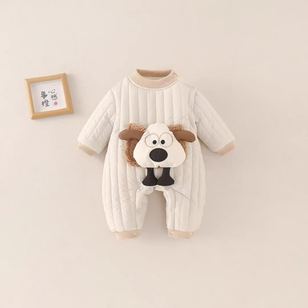 可爱卡通婴儿哈衣爬服新生儿冬季外出棉服冬款棉衣宝宝秋冬连体衣