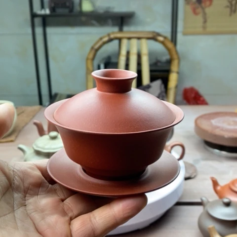 茶壶紫砂盖碗红降坡泥