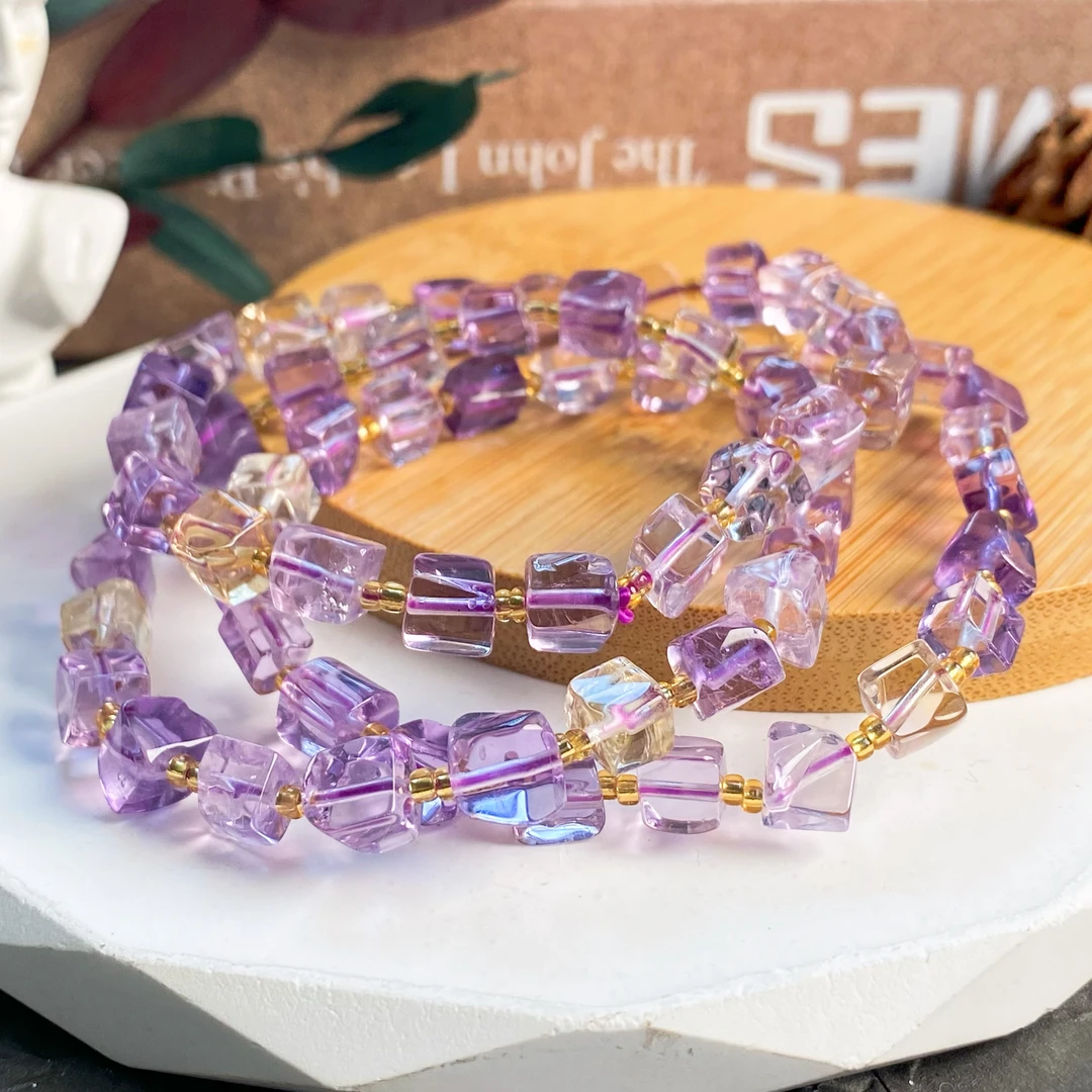 【书记甄选】紫黄晶方糖随型水晶手链 多样性发一件 CK1257