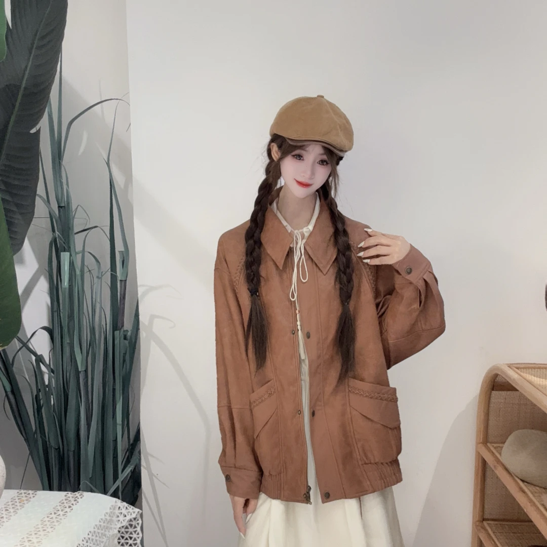 PC40312555红茶色复古风设计师款调性高级轻文艺气息翻领百搭外套