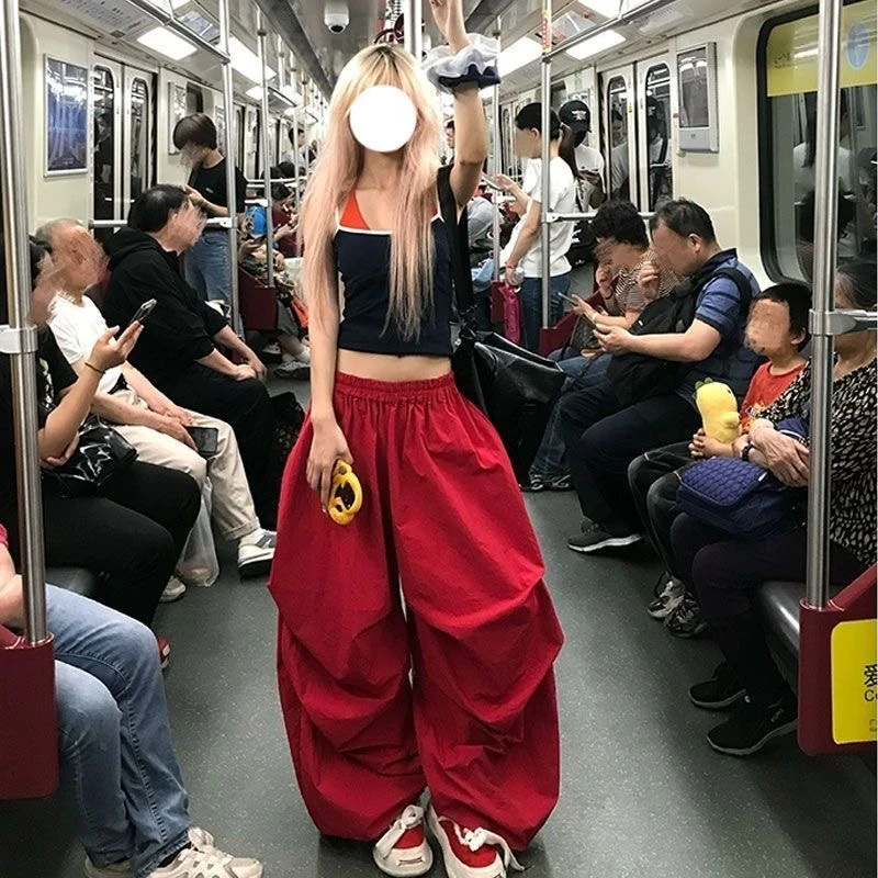 美式复古辣妹纯色阔腿垂感休闲裤男女宽松休闲慵懒显瘦拖地长裤