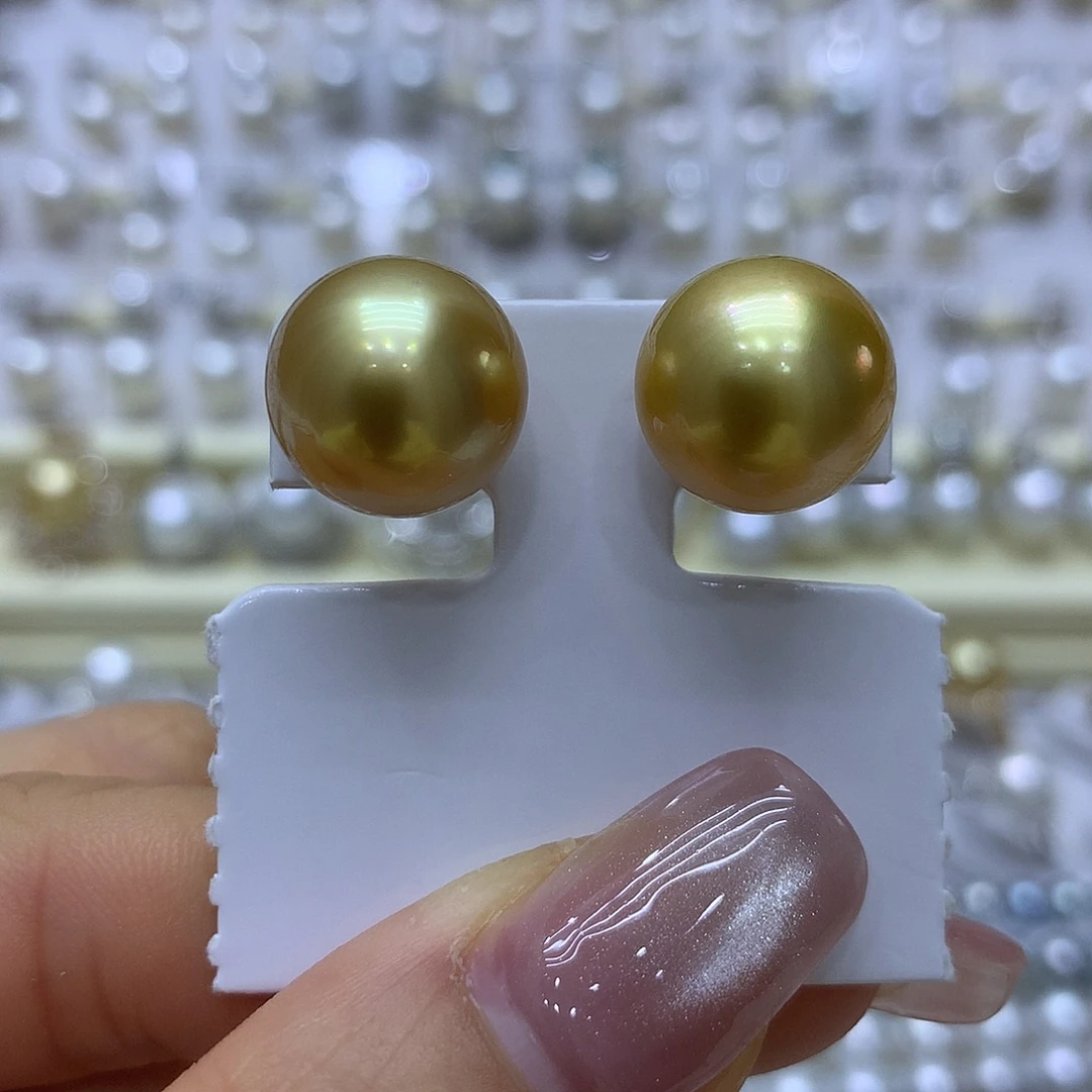 海水珍珠18K金镶嵌耳饰13mm