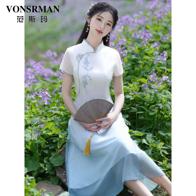 改良奥黛旗袍连衣裙女2025年新款夏气质茶服禅服新中式轻国风裙子