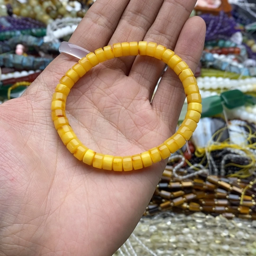 请***新未镶嵌玛瑙/玉髓珠宝半成品一条天然6.5mm蜜蜡剁珠