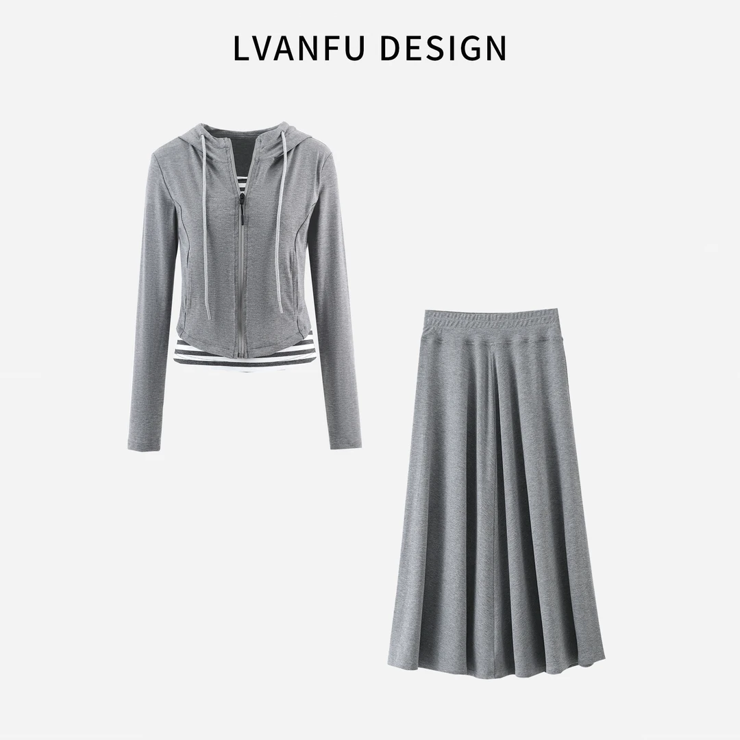 【显瘦神器】春夏新款假两件拼接显瘦连帽薄款女士套装JY697A/XWJ