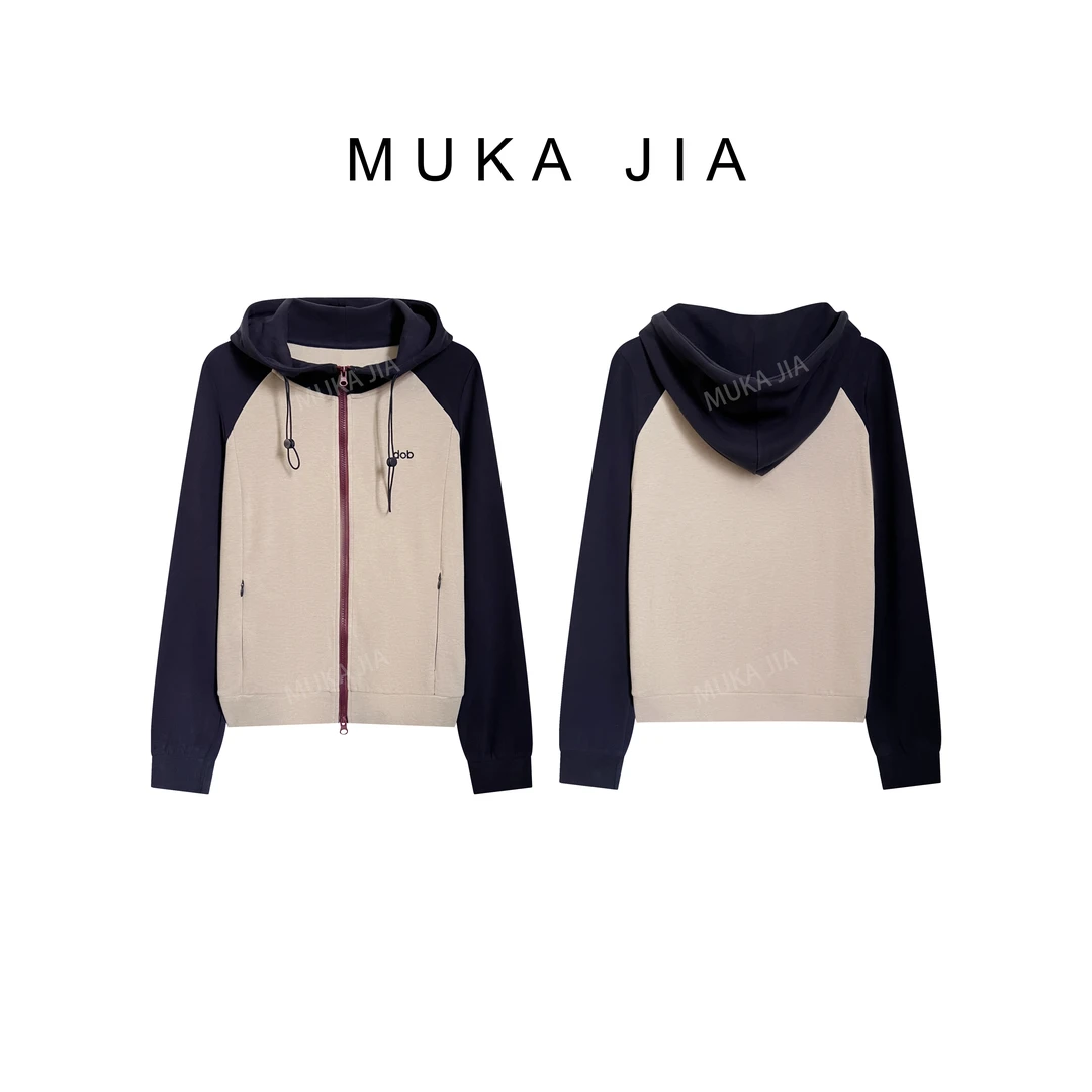 木卡家【字母拼色卫衣】定制款秋冬新款长袖双拉链宽松连帽卫衣外套