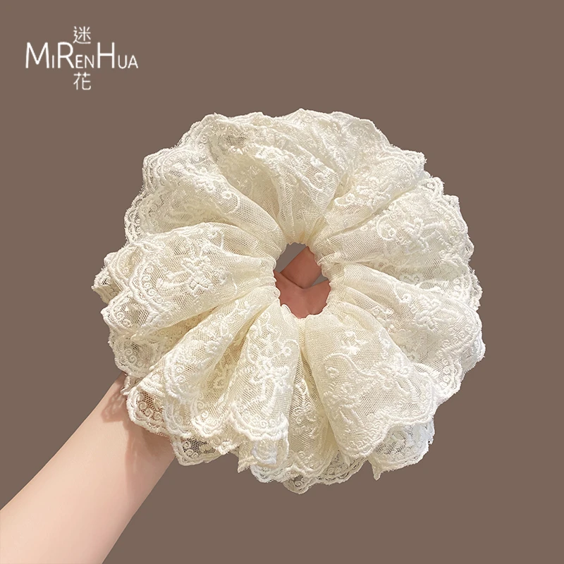 法式甜美少女发饰蕾丝刺绣发绳大肠发圈高级感蝴蝶头绳头花头饰女
