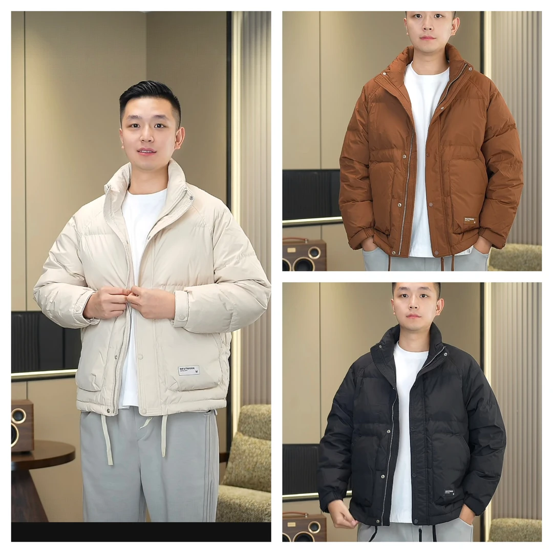 【良品基地】白鸭绒外套男休闲冬季口袋立领短款羽绒服90绒子含量