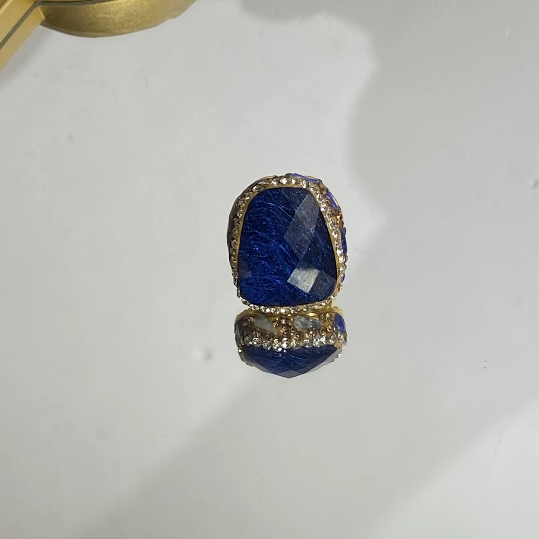 铜合金合成锆石戒指 TTSD 蓝色方形镶嵌轻奢百搭款戒指 364