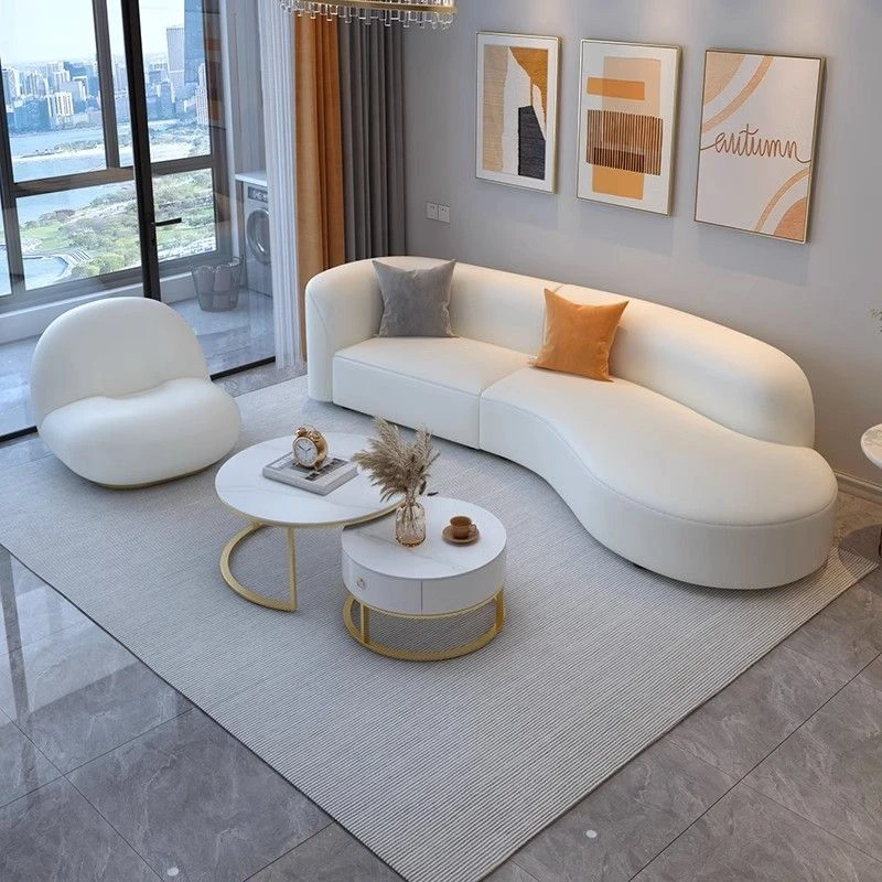 2025新款美容店大厅休息区商务接待女装服装店科技布弧形客厅沙发