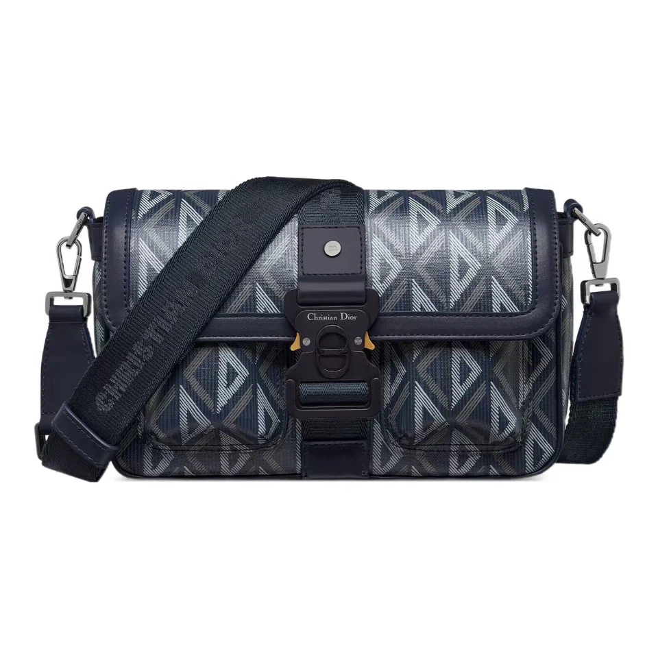 98新迪奥Dior海军蓝三角印花9279翻盖男士邮差包斜挎包