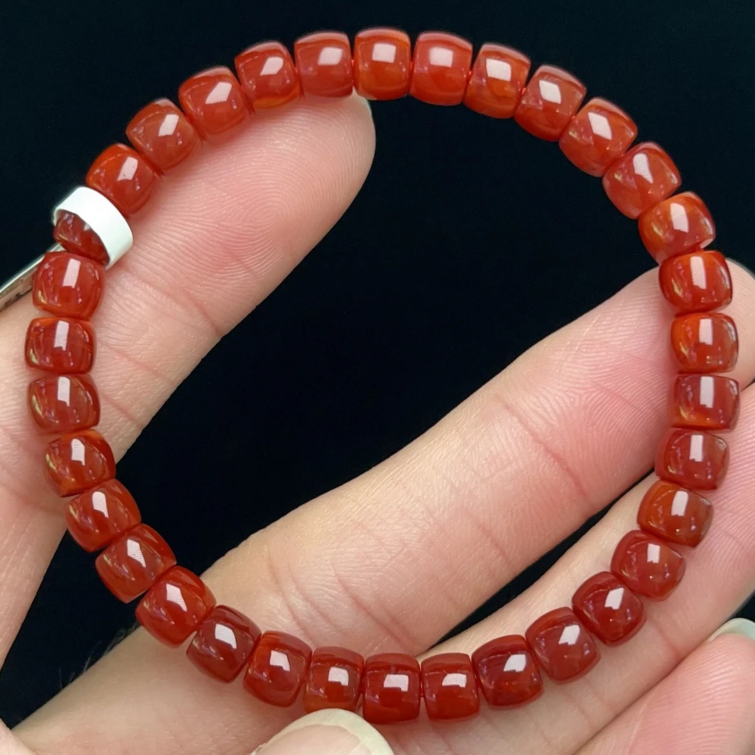 654C39凉山瓦西料南红直切锦红单圈手串