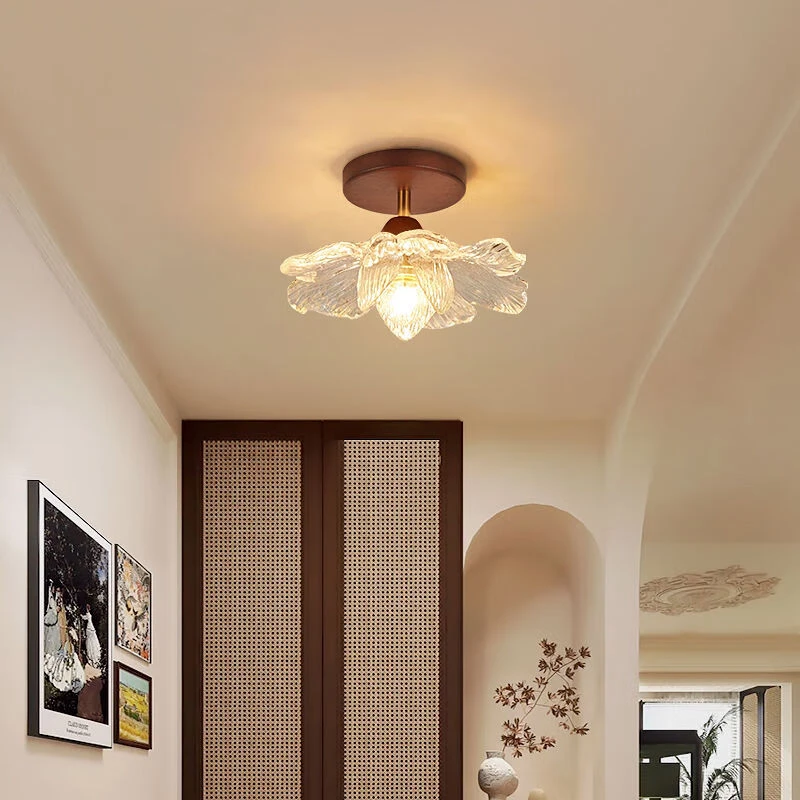 法式中古风玄关灯复古实木阳台走廊灯过道灯轻奢花瓣衣帽间吸顶灯