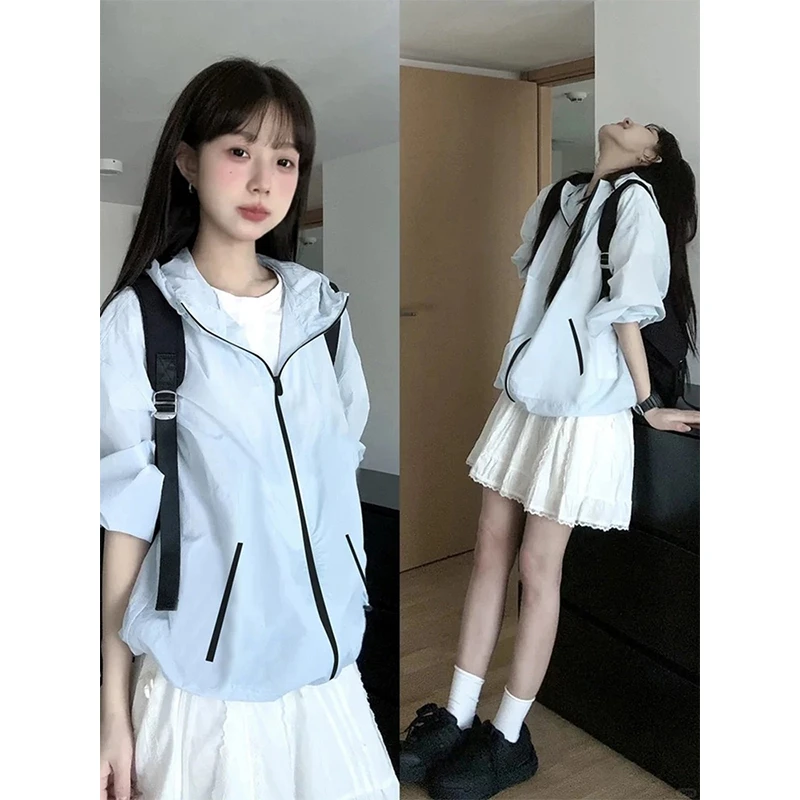 速干透气奶蓝色防晒衣男夏季薄款冰丝防紫外线冲锋衣山系情侣夹克