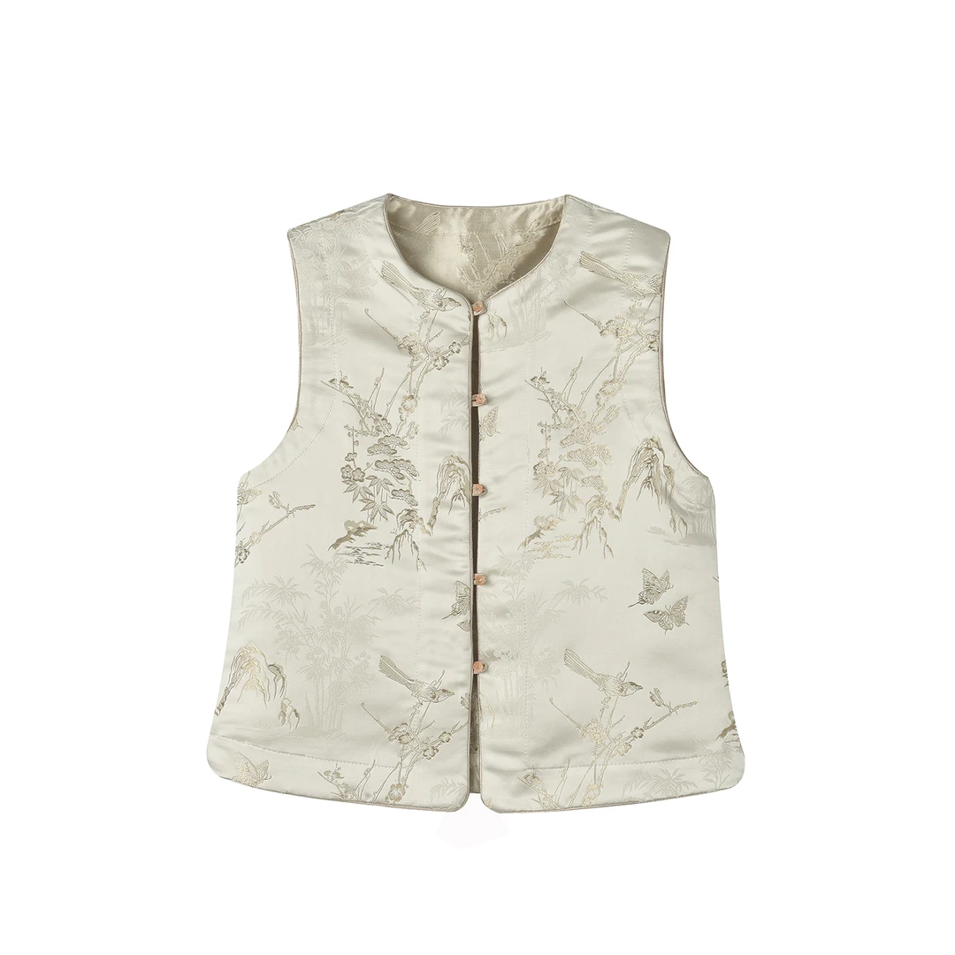 【江南山水】2025年新中式双面双穿马甲简单大气显瘦短款马甲